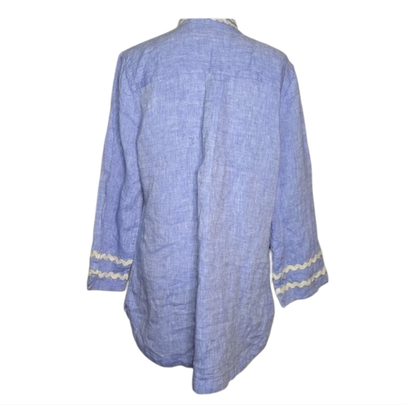 Chicos Linen Embrioderd Tunic Top Blue with White Accents Size 0.5 (6) - Picture 3 of 10
